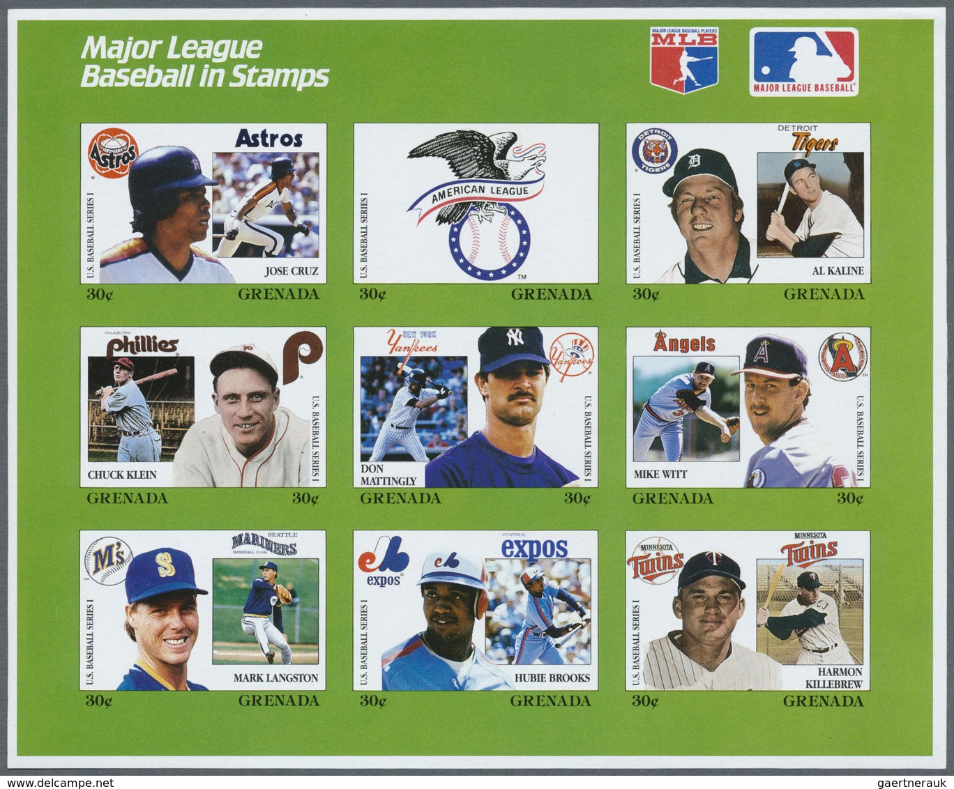 ** Thematik: Sport-Baseball / Sport-baseball: 1988, GRENADA: Baseball Players Of American Profi League - Base-Ball