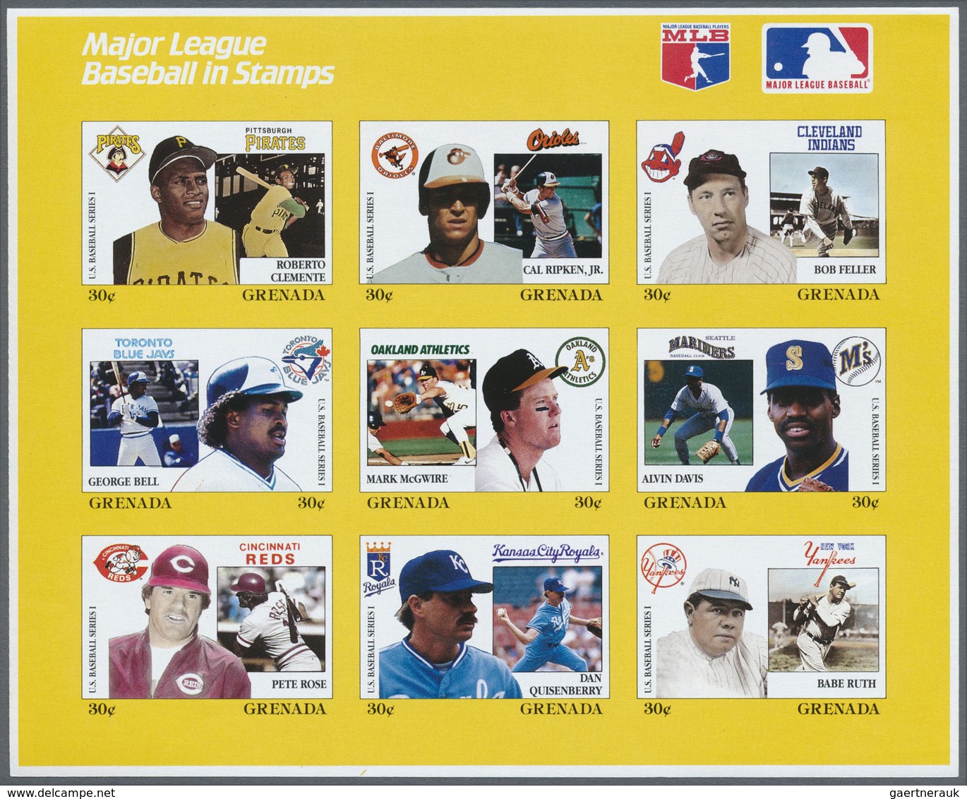 ** Thematik: Sport-Baseball / sport-baseball: 1988, GRENADA: Baseball Players of american Profi League