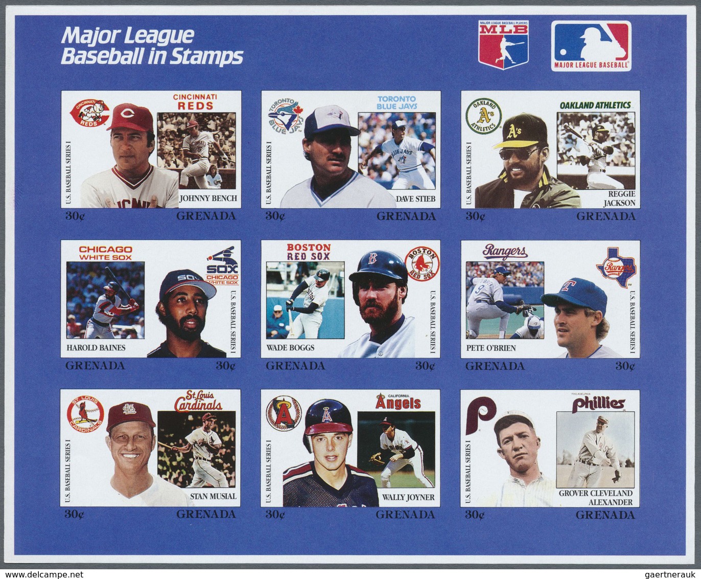 ** Thematik: Sport-Baseball / sport-baseball: 1988, GRENADA: Baseball Players of american Profi League