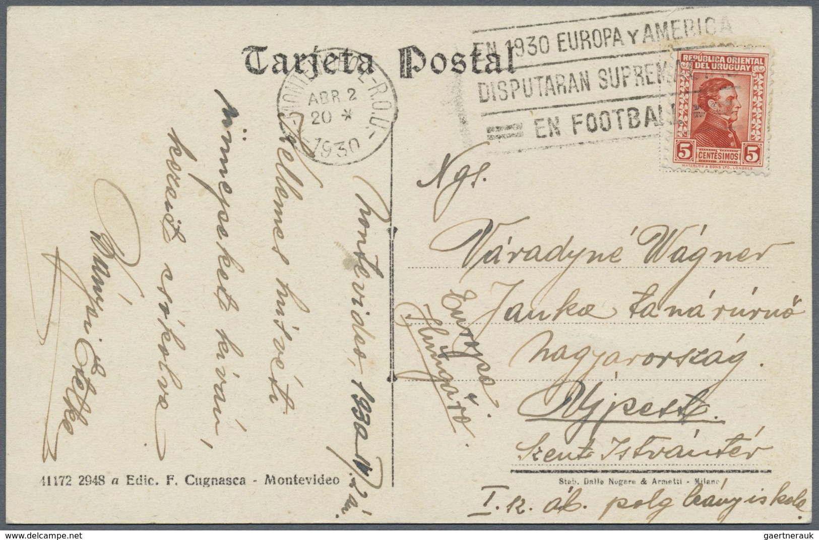 Br Thematik: Sport-Fußball / Sport-soccer, Football: 1930, Uruguay. Special Cancel "EN 1930 EUROPA Y AM - Autres & Non Classés