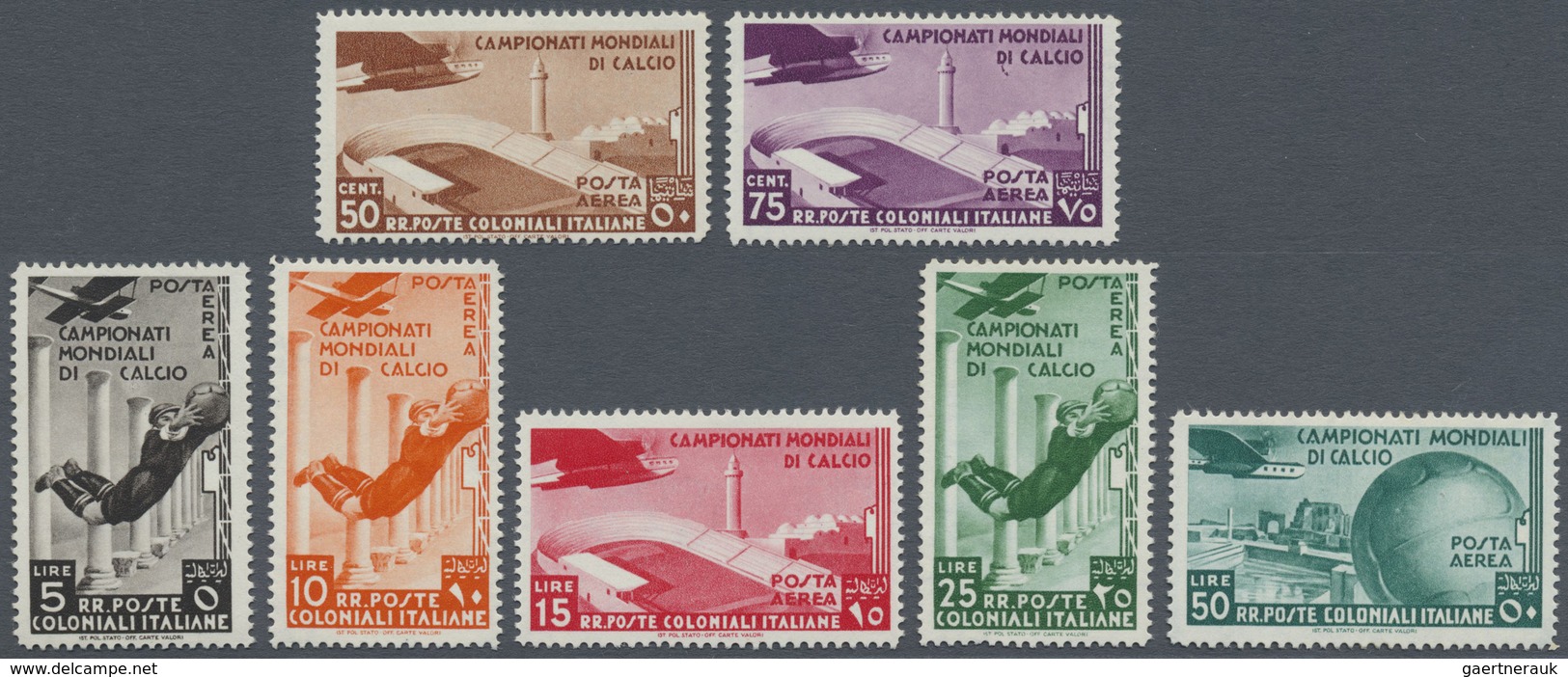 ** Thematik: Sport-Fußball / Sport-soccer, Football: 1934, Italian Colonies. Complete Airmail Values Of - Andere & Zonder Classificatie