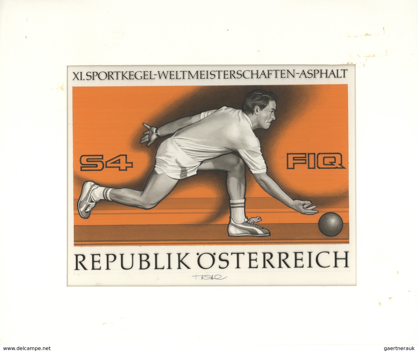 Thematik: Sport-Kegeln / Sport-bowling: 1976, Austria. Original Artist's Painting By Prof. Otto Stef - Autres & Non Classés