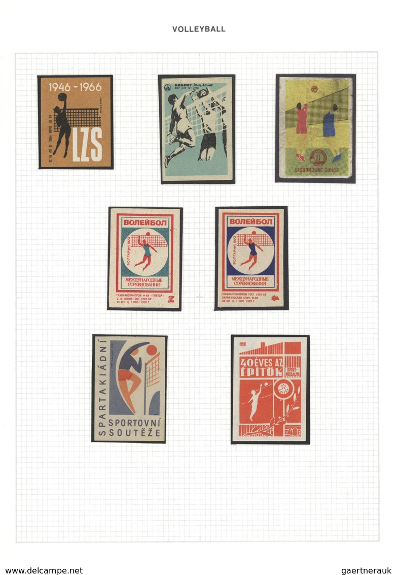 Thematik: Sport-Volleyball / Sport-volleyball: 1956/1970 (ca.), EAST EUROPE: 16 Different Matchbox L - Volleybal