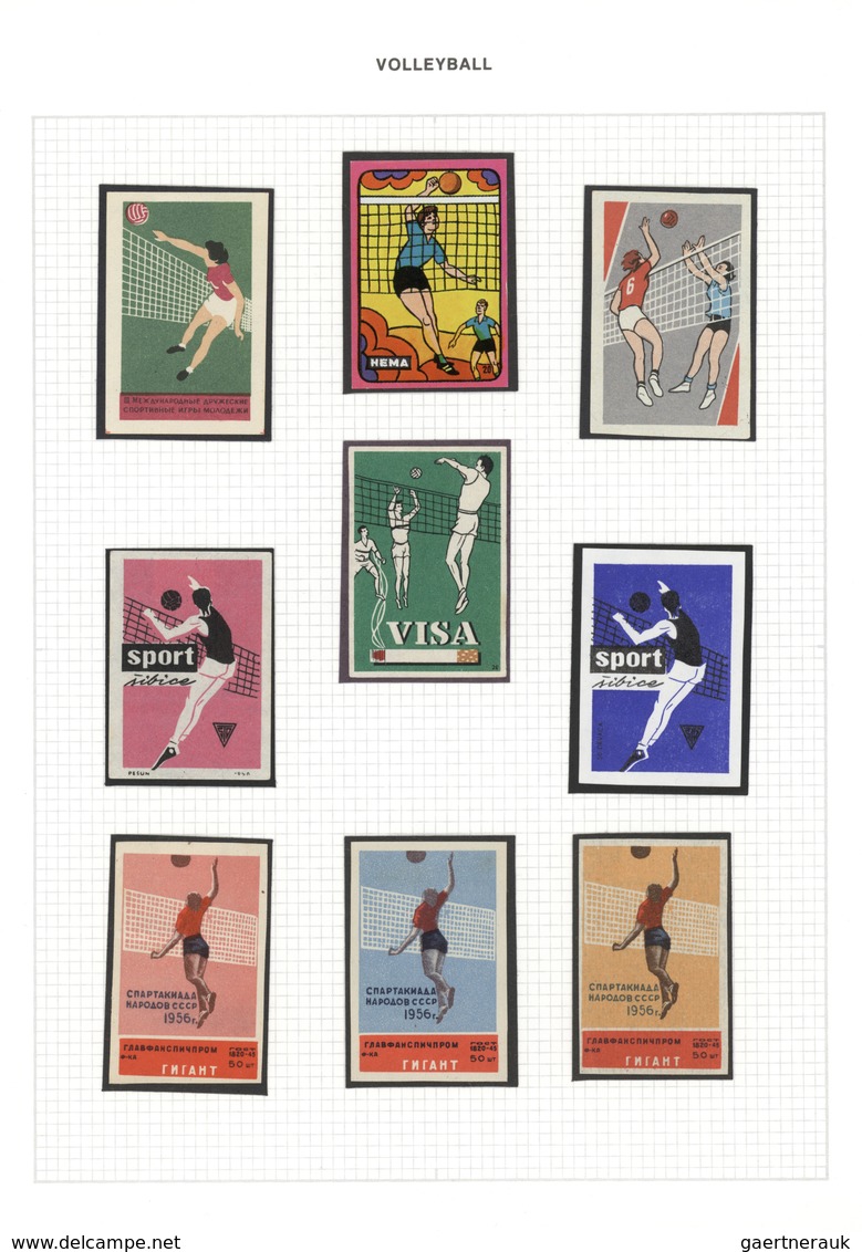 Thematik: Sport-Volleyball / Sport-volleyball: 1956/1970 (ca.), EAST EUROPE: 16 Different Matchbox L - Volleybal