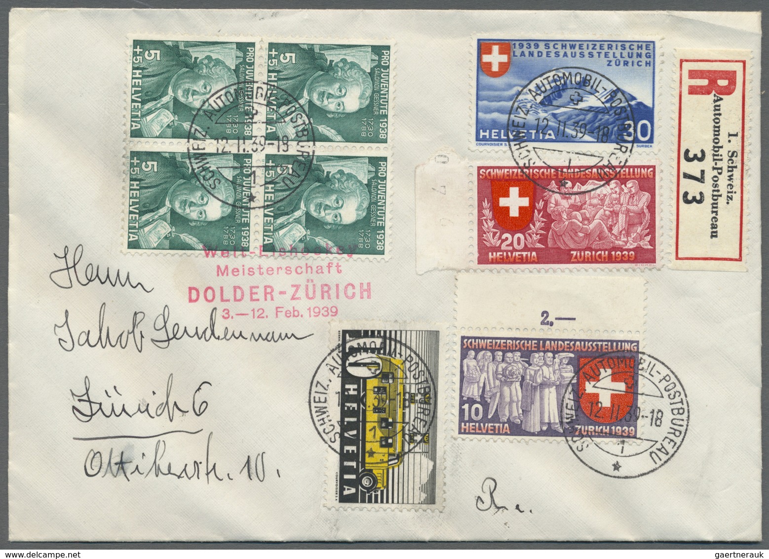 Br Thematik: Sport-Wintersport / Sport-winter Sports: 1939, Schweiz. Roter L4 "Welt-Eishockey / Meister - Hiver