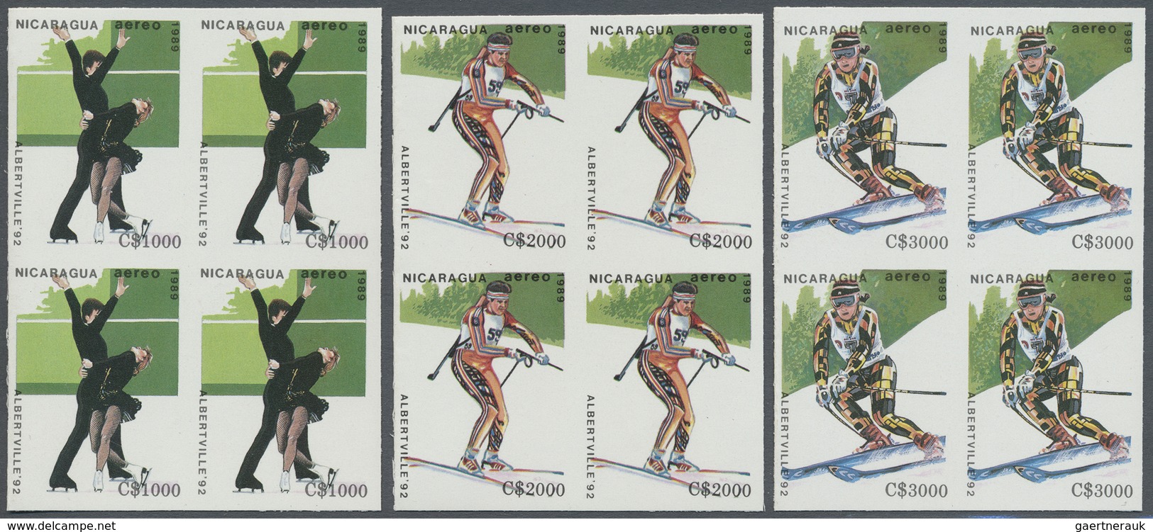 ** Thematik: Sport-Wintersport / Sport-winter Sports: 1989, Nicaragua. Complete IMPERFORATE Set "Winter - Hiver