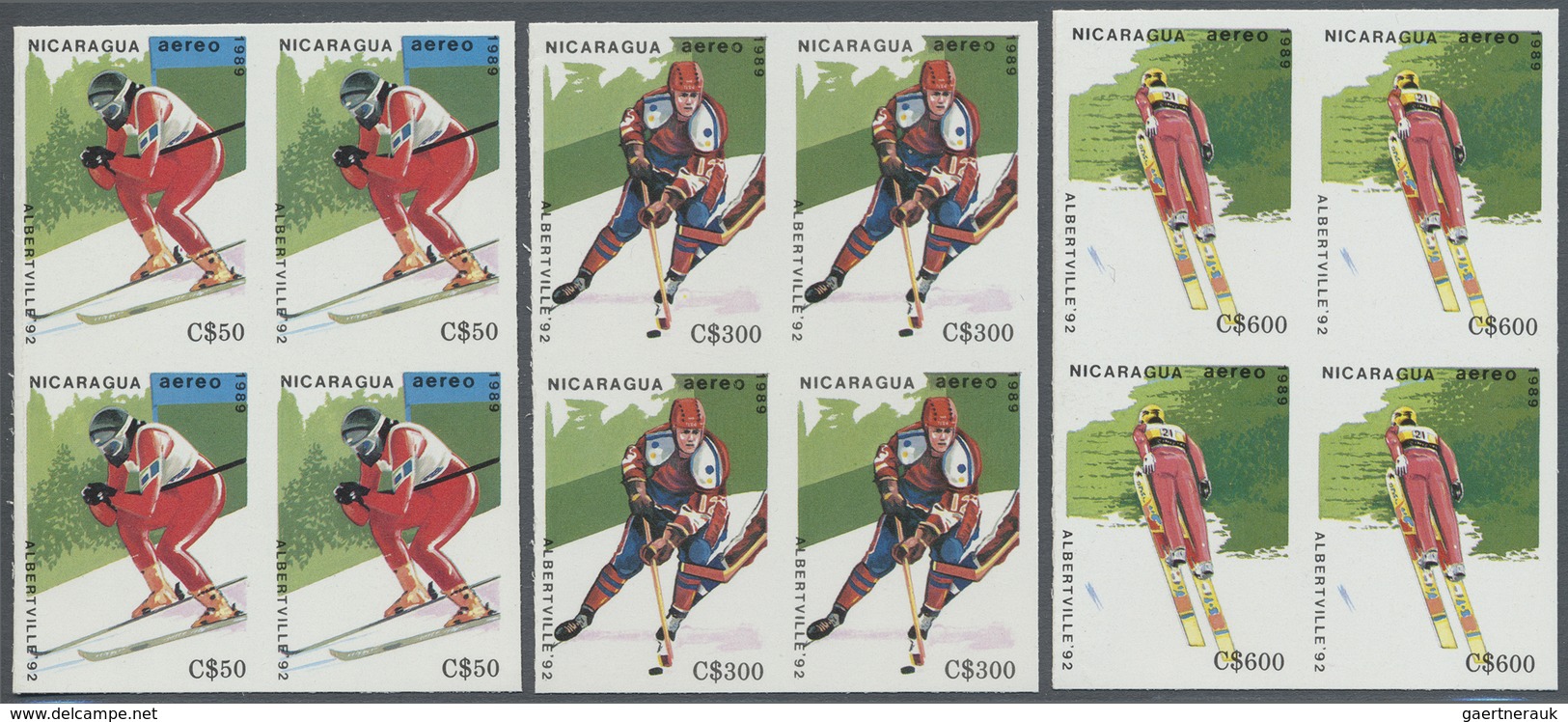 ** Thematik: Sport-Wintersport / Sport-winter Sports: 1989, Nicaragua. Complete IMPERFORATE Set "Winter - Winter (Varia)