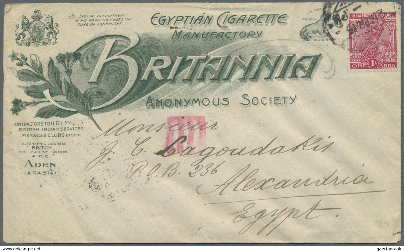 Br Thematik: Tabak / Tobacco: 1915 "Egyptian Cigarette Manufactory BRITANNIA In ADEN": Two Advertising - Tabak