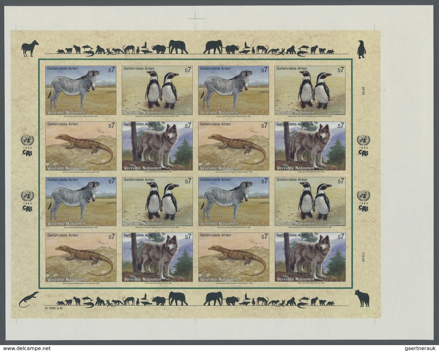** Thematik: Tiere, Fauna / Animals, Fauna: 1993, UN Vienna. Imperforate Pane Of 4 Sets Of 4 Showing Gr - Andere & Zonder Classificatie