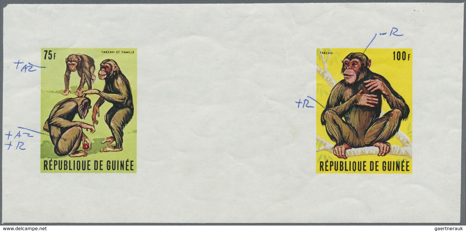 ** Thematik: Tiere-Affen / Animals-monkeys: 1969, Guinea. Imperforate Proofs In Issued Colors For The C - Apen