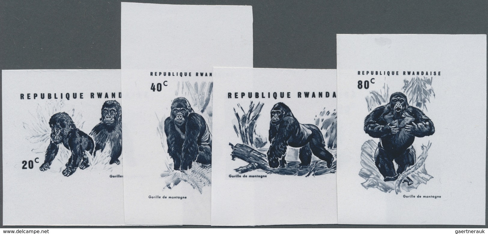 ** Thematik: Tiere-Affen / Animals-monkeys: 1970, RUANDA: Mountain Gorilla Complete Set Of Eight Imperf - Singes