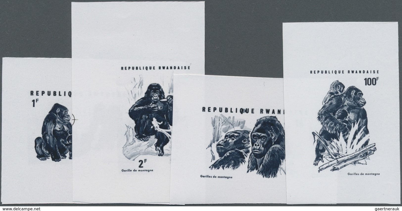 ** Thematik: Tiere-Affen / Animals-monkeys: 1970, RUANDA: Mountain Gorilla Complete Set Of Eight Imperf - Apen