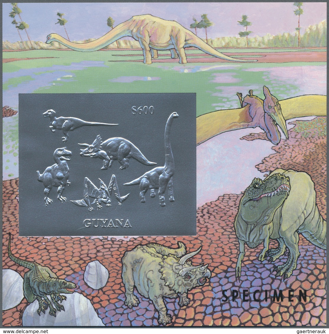 ** Thematik: Tiere-Dinosaurier / animals-dinosaur: 1993, Dinosaur GOLD and SILVER miniature sheets set