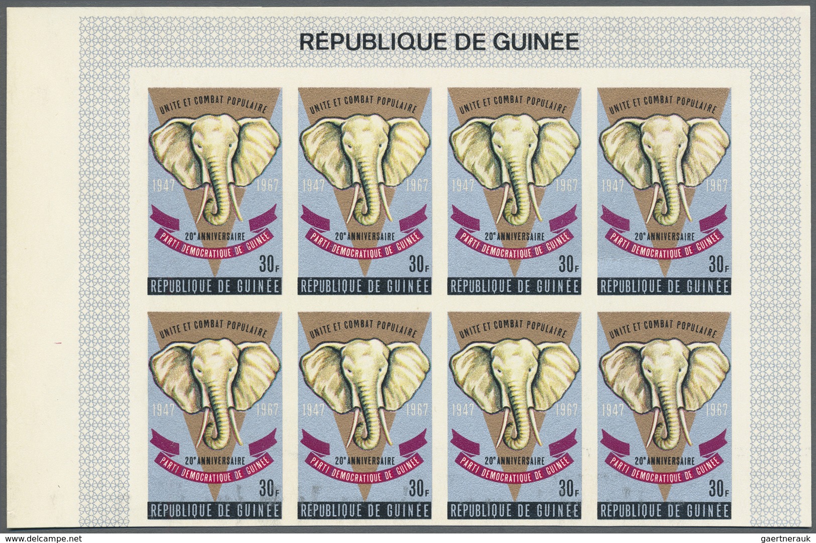 (*) Thematik: Tiere-Elefanten / Animals Elephants: 1967, GUINEA: African Elephant (Loxodonta Africana) 3 - Eléphants
