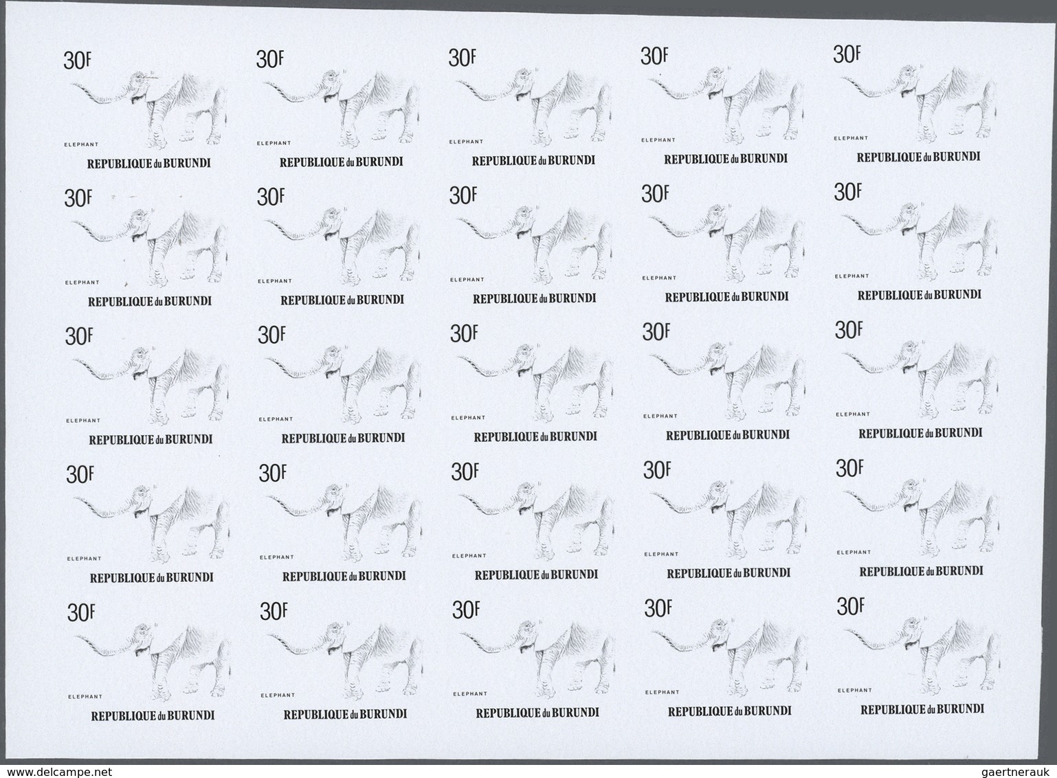 ** Thematik: Tiere-Elefanten / Animals Elephants: 1991, Burundi. Imperforate Progressive Proof (2 Phase - Elephants