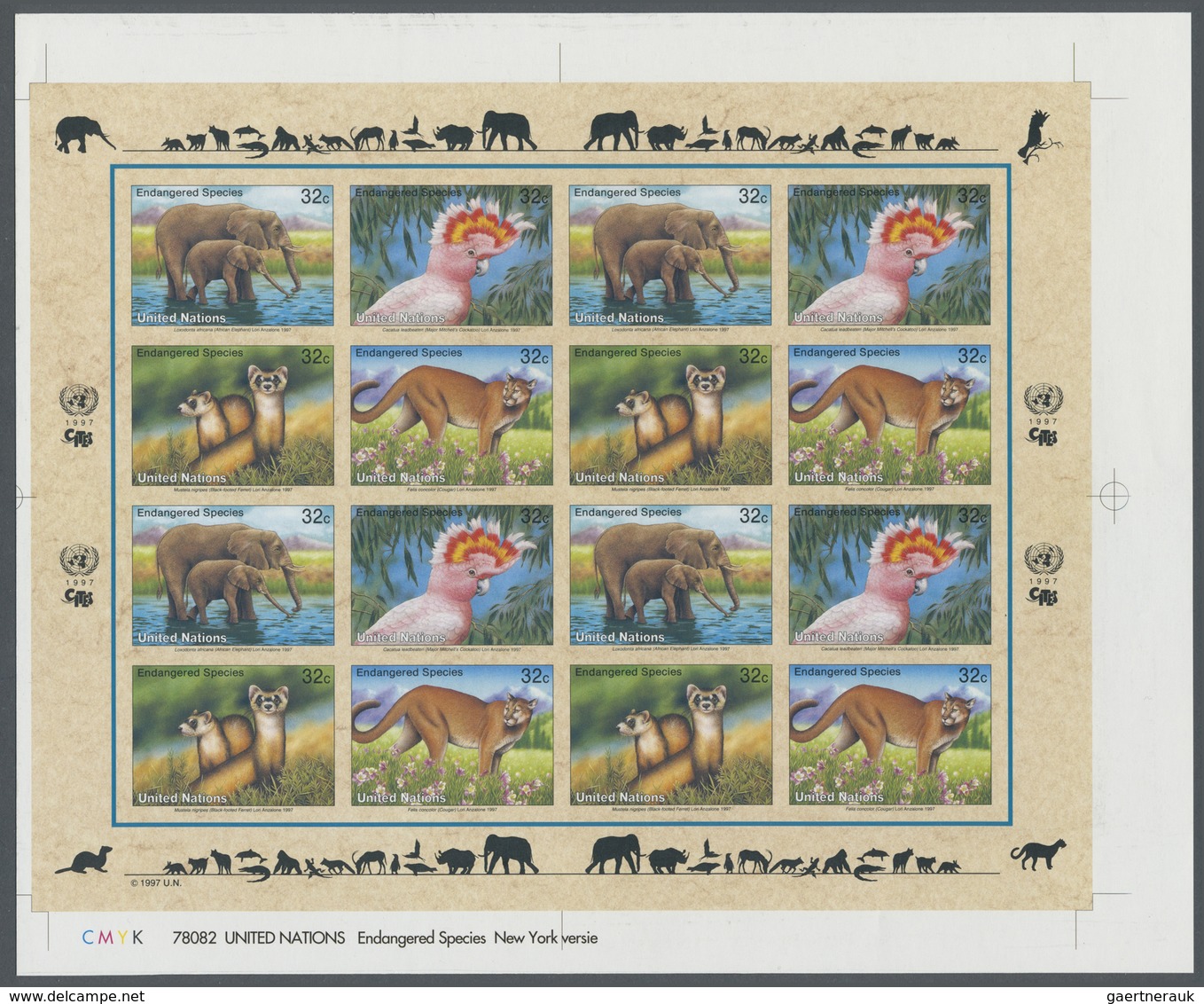 ** Thematik: Tiere-Elefanten / Animals Elephants: 1997, UN New York. Imperforate Pane Of 4 Sets Of 4 Sh - Elephants