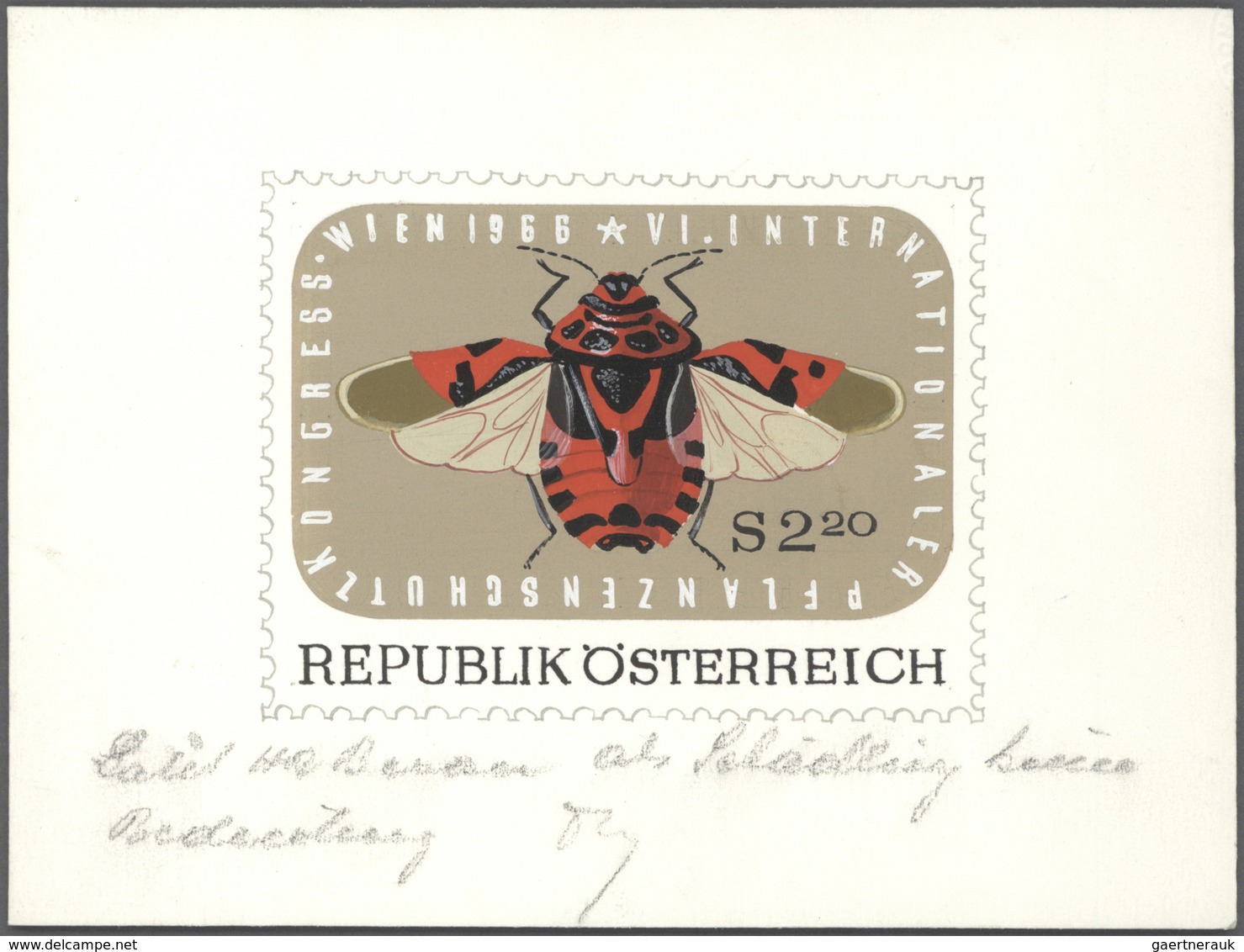 Thematik: Tiere-Insekten / animals-insects: 1967, Austria. Group of 7 different, original artist's p