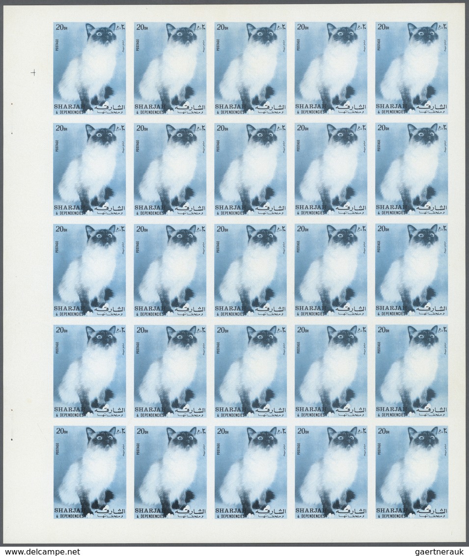 ** Thematik: Tiere-Katzen / Animals-cats: 1972. Sharjah. Progressive Proof (6 Phases) In Complete Sheet - Chats Domestiques