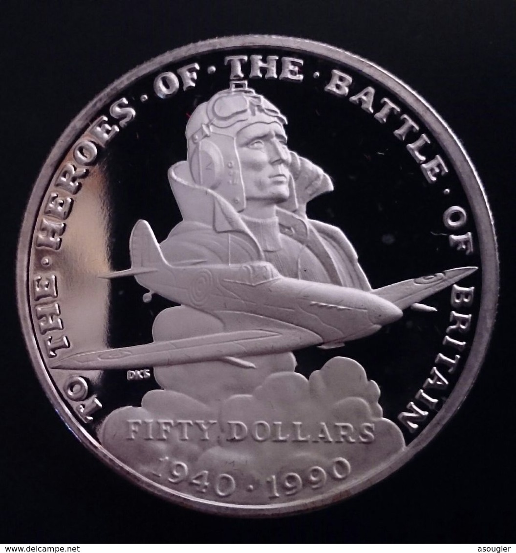 MARSHALL ISLANDS 50 DOLLARS 1990 SILVER PROOF "50th Anniversary - Battle Of Britain" Free Shipping Via Registered Air - Marshallinseln