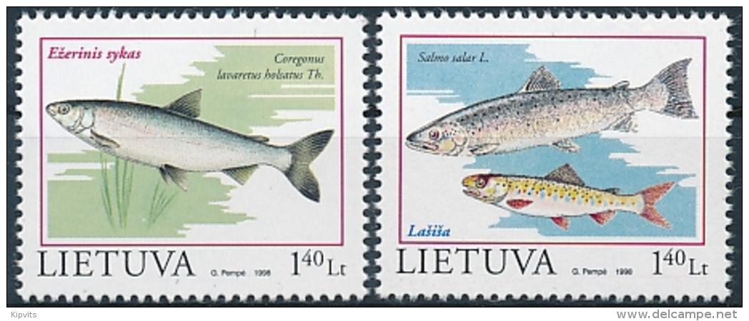 Mi 671-72 ** MNH Fish Common Whitefish Coregonus Lavaretus Holsatus Atlantic Salmon Salmo Salar - Lithuania