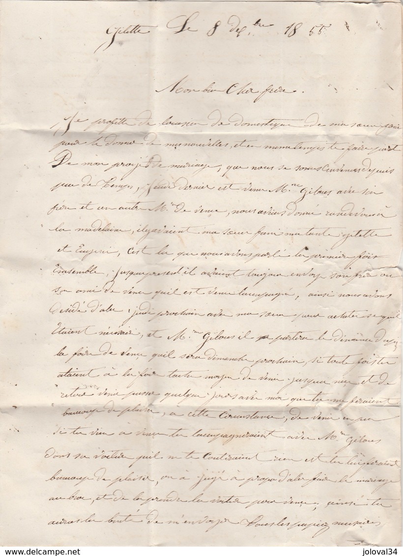 Lettre Sans Marque Postale De GILETTE Alpes Maritimes 8/12/1855 Pour Aiglun - Lettre De Famille - 1849-1876: Classic Period