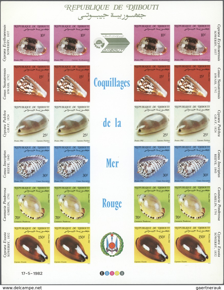 (*) Thematik: Tiere-Meerestiere-Muscheln / Animals-sea Animals-shells: 1982, Republique De Djibouti "Coq - Coquillages