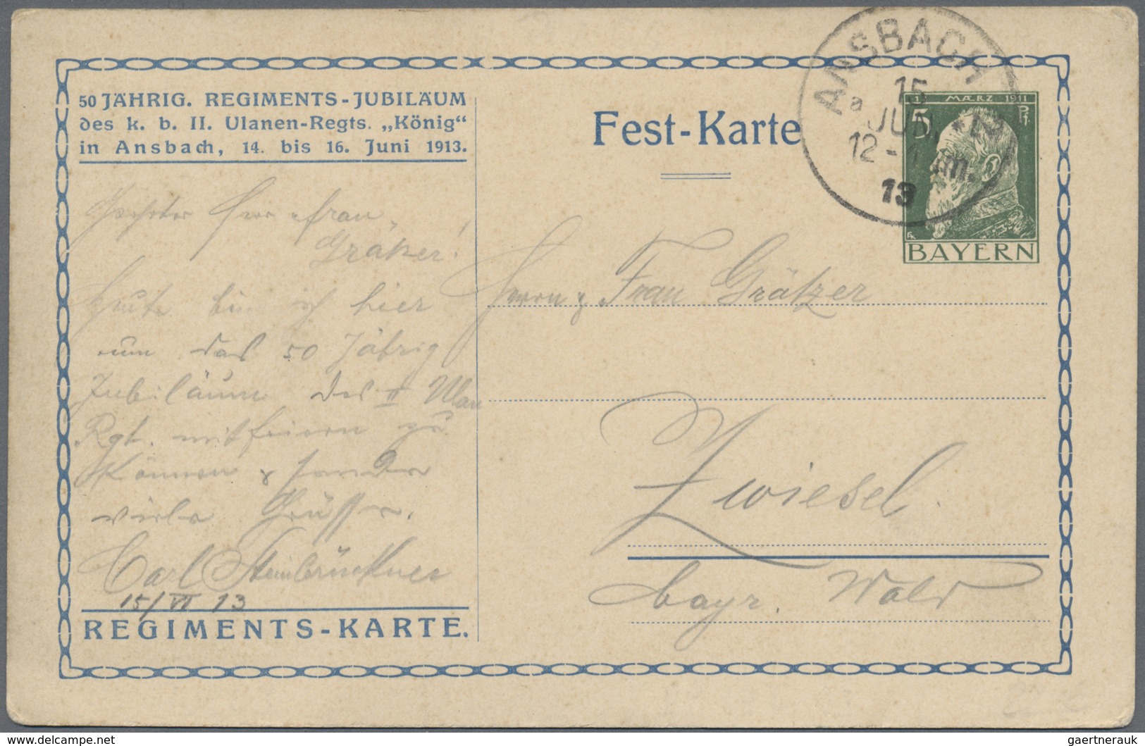 GA Thematik: Tiere-Pferde / Animals-horses: 1912/1913, Bayern. Lot Mit 1 Privat-Postkarte 5 Pf Luitpold - Paarden