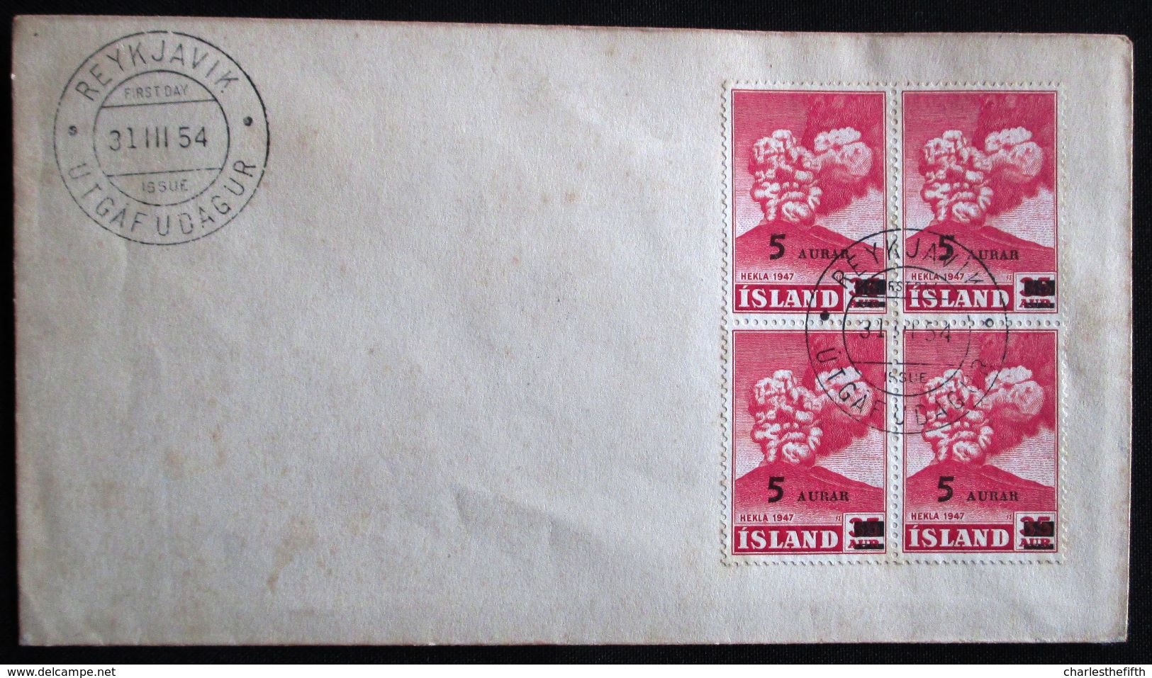 ISLANDE -- First Day Issue Reykjavik - Yvert 250 In Block Of 4 - Timbres De 1948 Surchargés - Oblitérés