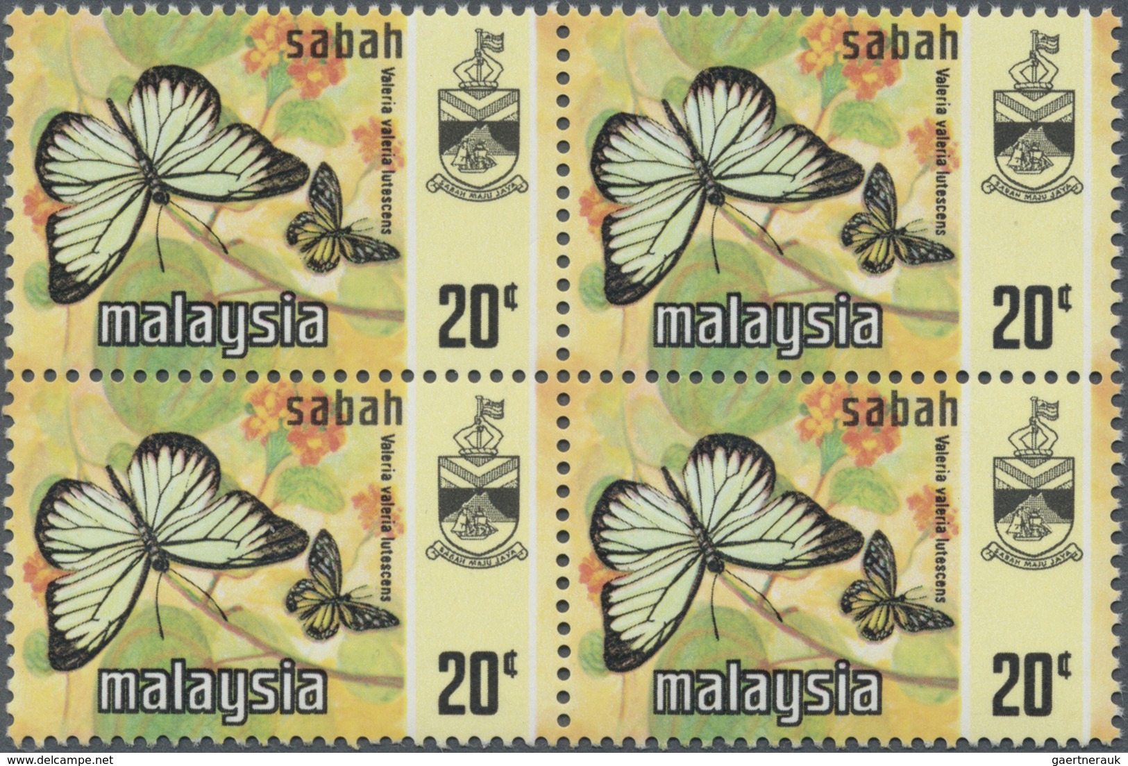 ** Thematik: Tiere-Schmetterlinge / Animals-butterflies: 1977, MALAYA-SABAH: Butterfly 20c. 'Valeria Va - Vlinders