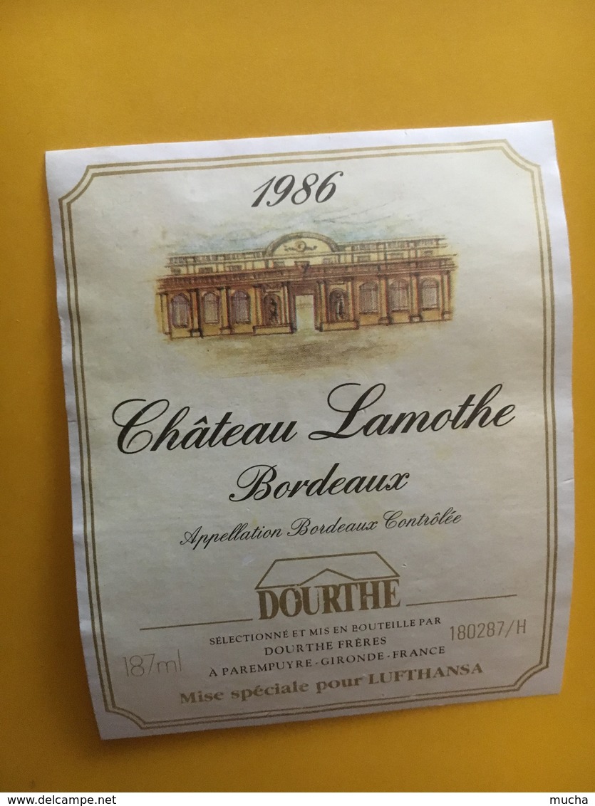 6776 - Château Lamothe 1986 Mise Spéciale Pour Lufthansa 187ml - Bordeaux