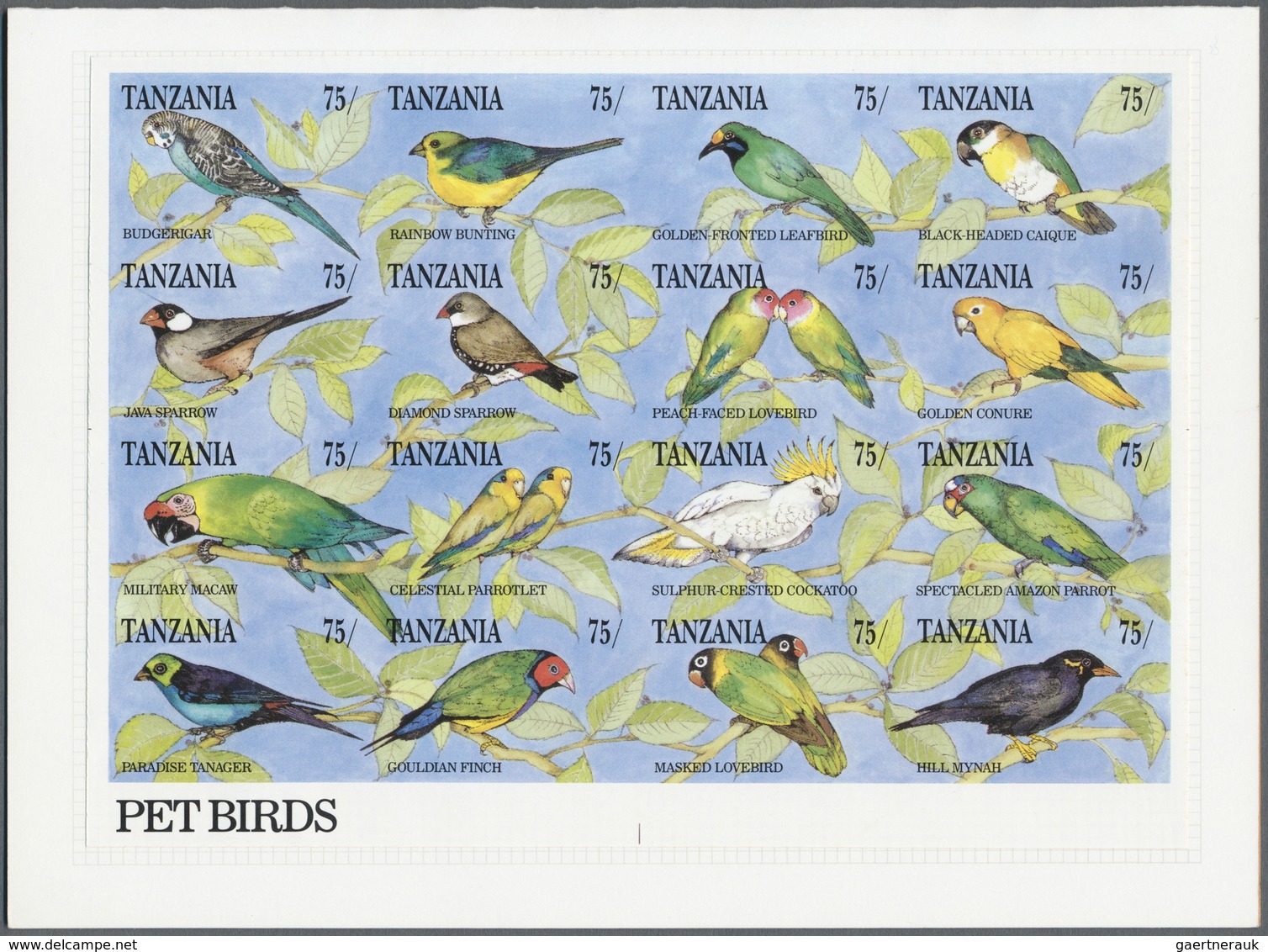 Thematik: Tiere-Vögel / Animals-birds: 1991, Tanzania. Imperforate Proof In A Miniature Sheet Of 16 - Other & Unclassified