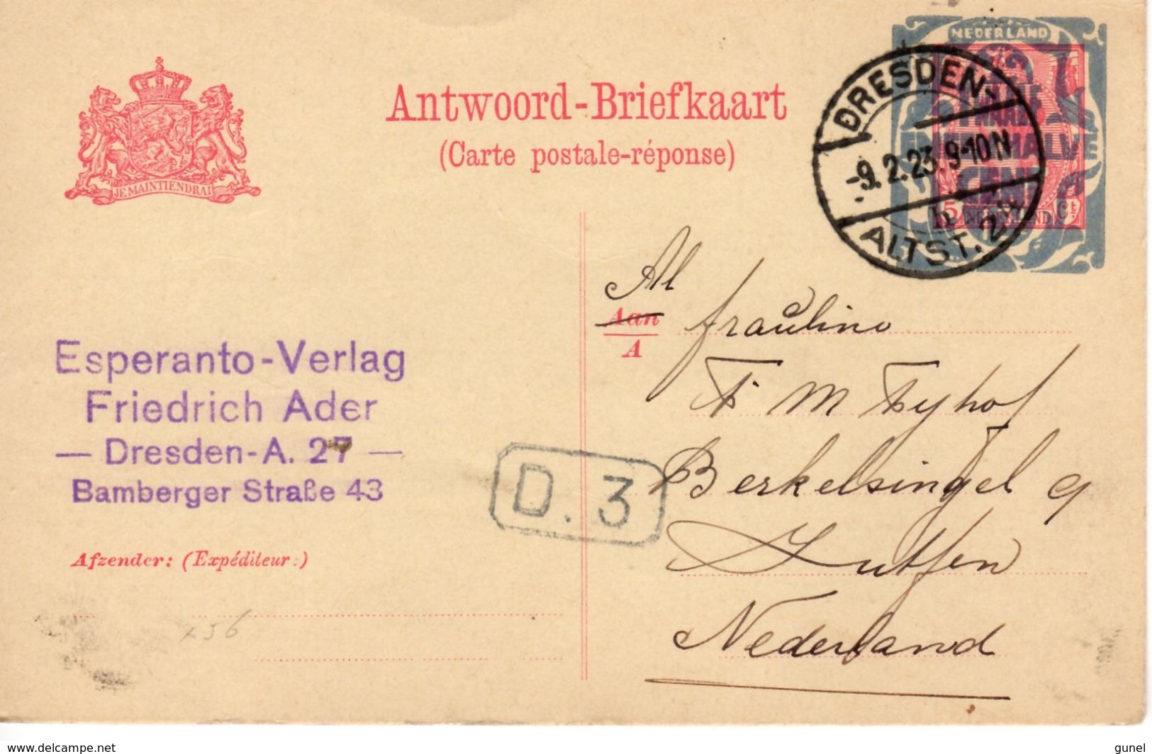 Bk G160 Antwoordkaart Van Dresden Naar Zutfen - Entiers Postaux
