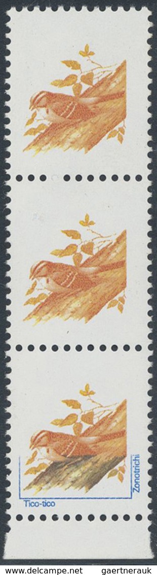 ** Thematik: Tiere-Vögel / Animals-birds: BRASIL : Bird Vertical Strip Of Three, Blue Frame Print And V - Autres & Non Classés
