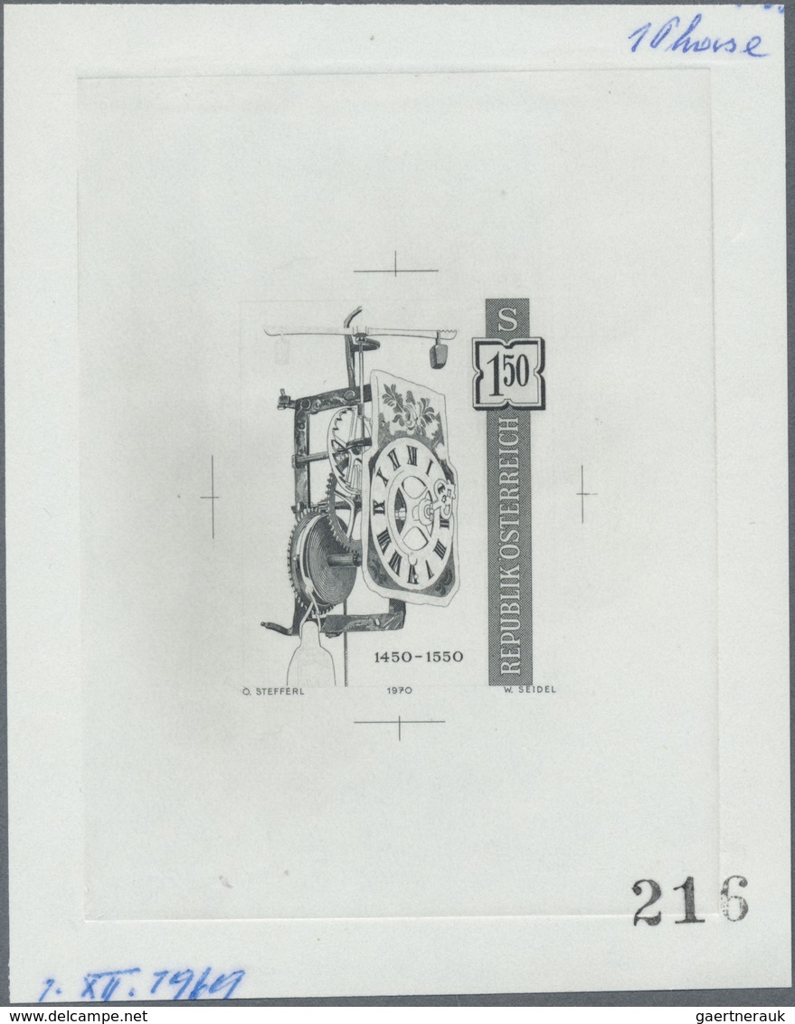 (*) Thematik: Uhren / Clocks: 1970, Austria. Proof In Black (marked As 1th Phase) For The Issue "Ancient - Clocks