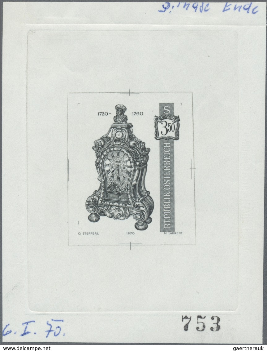 (*) Thematik: Uhren / Clocks: 1970, Austria. Proof In Black (marked As 3th Phase/End) For The Issue "Anc - Clocks