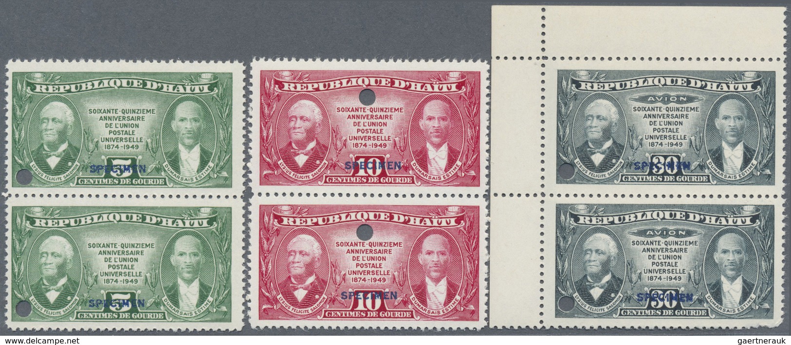 ** Thematik: UPU / United Postal Union: 1949/1950, Haiti. Set Of 3 Vertical Pairs Of UNISSUED Stamps In - U.P.U.