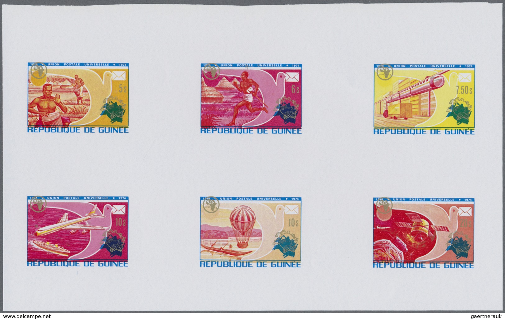 ** Thematik: UPU / United Postal Union: 1974, GUINEA: UPU Centenary Complete Set Of Six Incl. Stamps Fr - U.P.U.