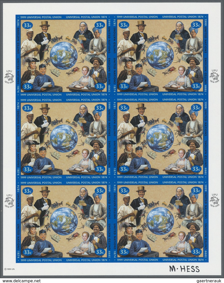 ** Thematik: UPU / United Postal Union: 1999, UN New York. Imperforate Pane Of 6 Se-tenant Blocks Of 4 - U.P.U.