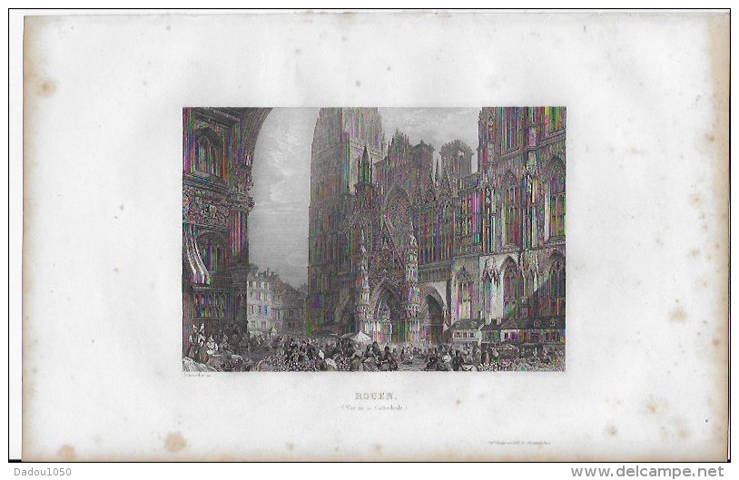 Lithographie ,Rouen,la Cathédrale - Lithographies