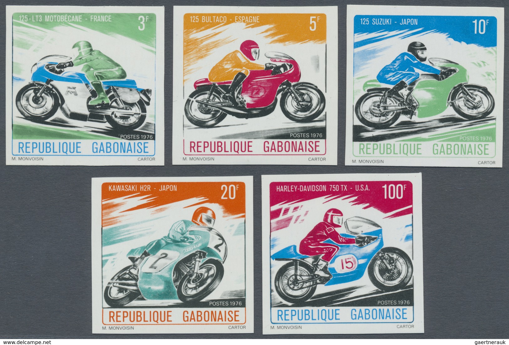 ** Thematik: Verkehr-Motorrad  / Traffic-motorcycle: 1976, GABUN: Racing Motorcycles Complete Set Of Fi - Motos