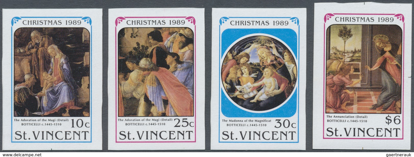 ** Thematik: Weihnachten / Christmas: 1989, ST. VINCENT: Christmas 'Italian Paintings' Four Different V - Kerstmis