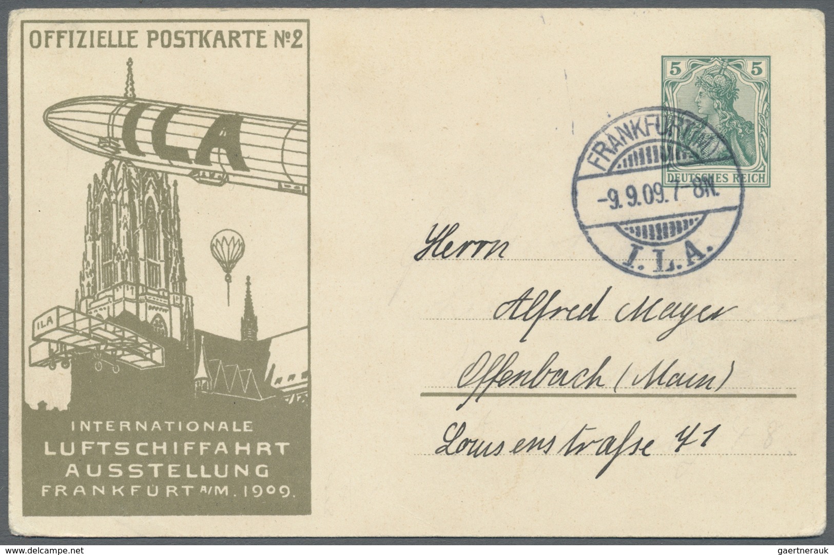 GA Thematik: Zeppelin / Zeppelin: 1909, Dt. Reich. Set Mit Beiden Privat-Postkarten 5 Pf Germania "I.L. - Zeppelins