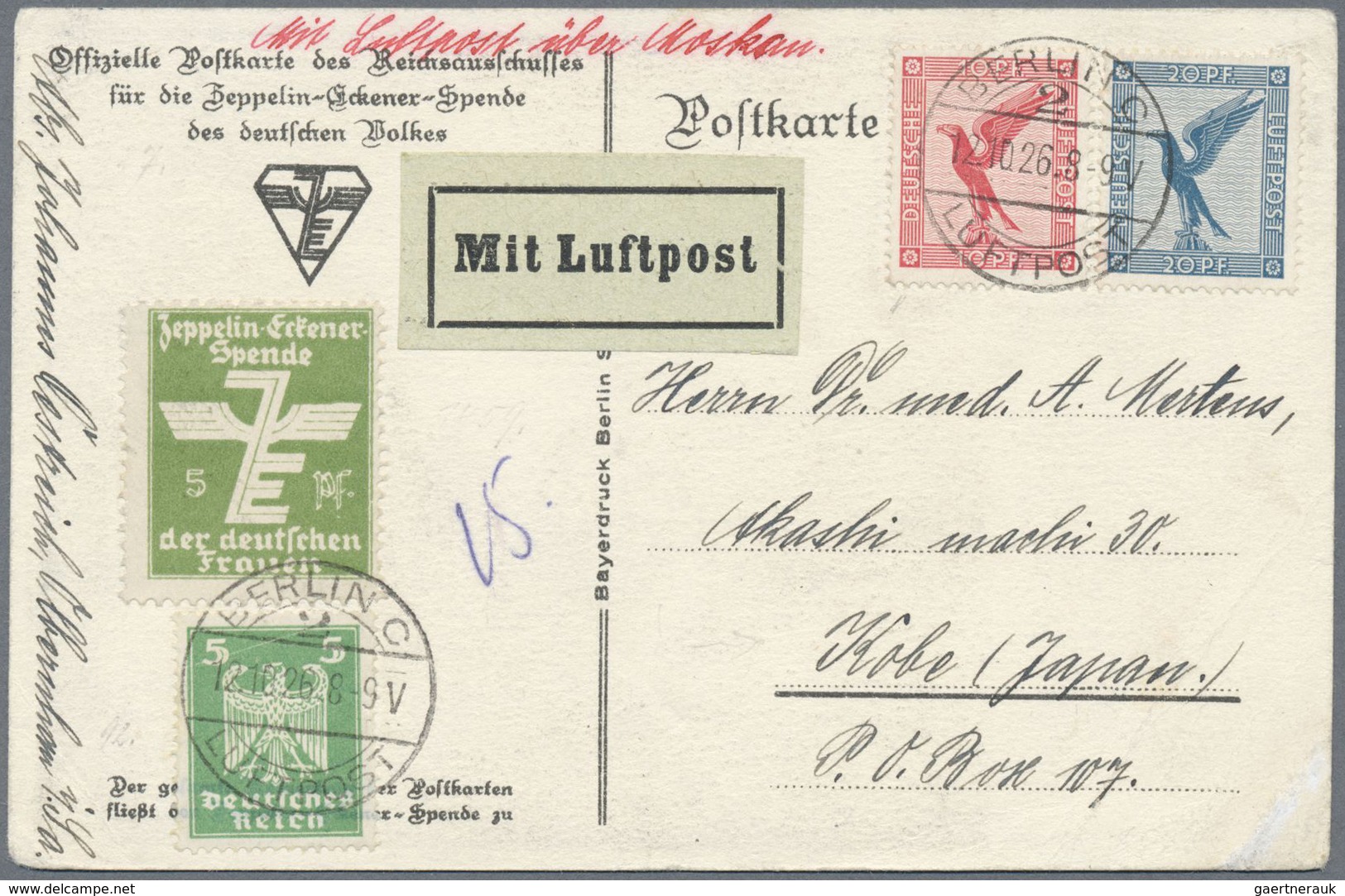 Br Thematik: Zeppelin / Zeppelin: 1926 Zeppelin-Eckener Spendenkarte (Colorbild Mit Zeppelin) Adressier - Zeppelins
