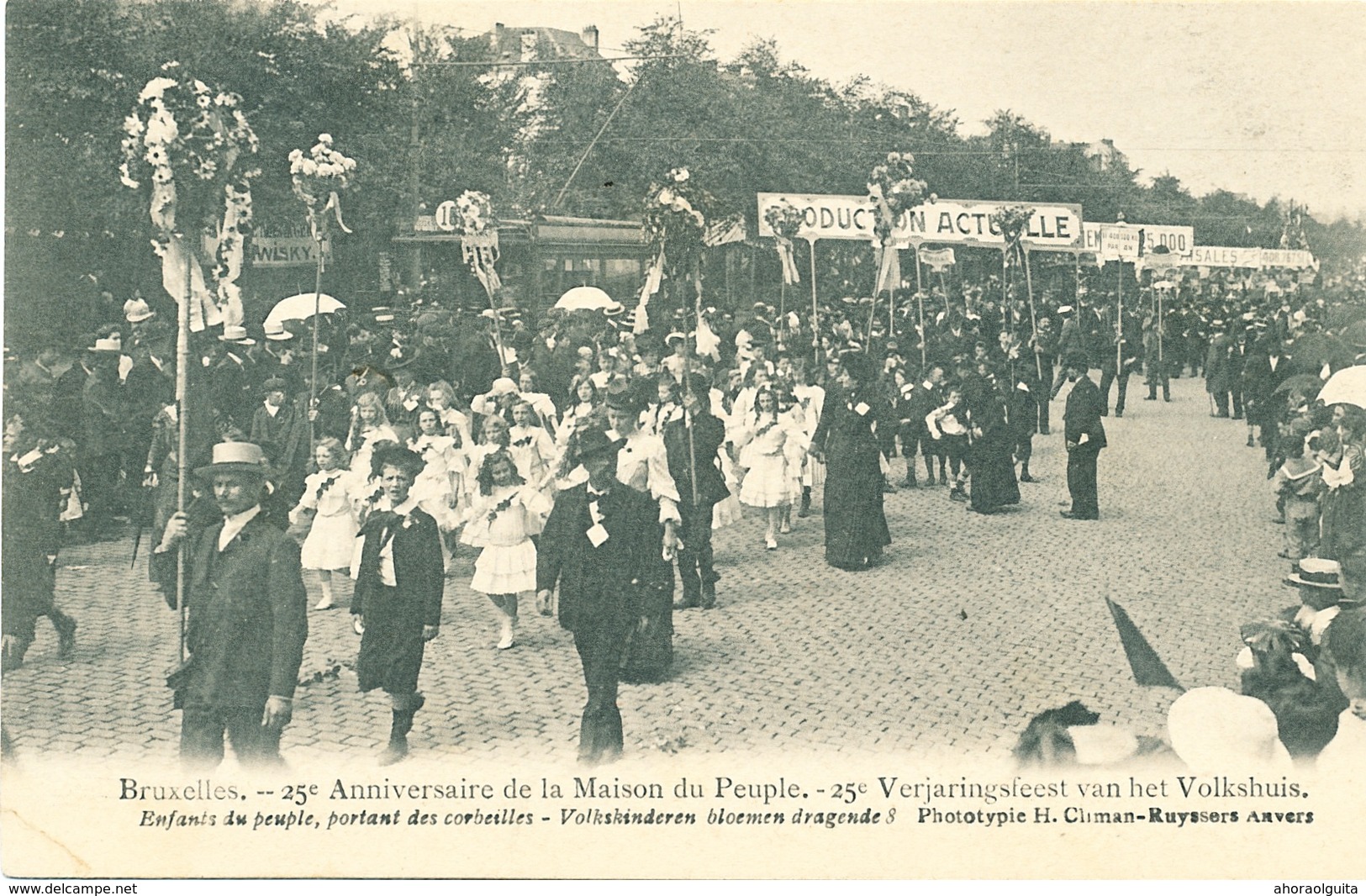 048/30  BRUXELLES  - Carte -  Vue  25è Anniversaire De La Maison Du Peuple - Enfants Du Peuple, Portant Des Corbei. No 8 - Feste, Eventi