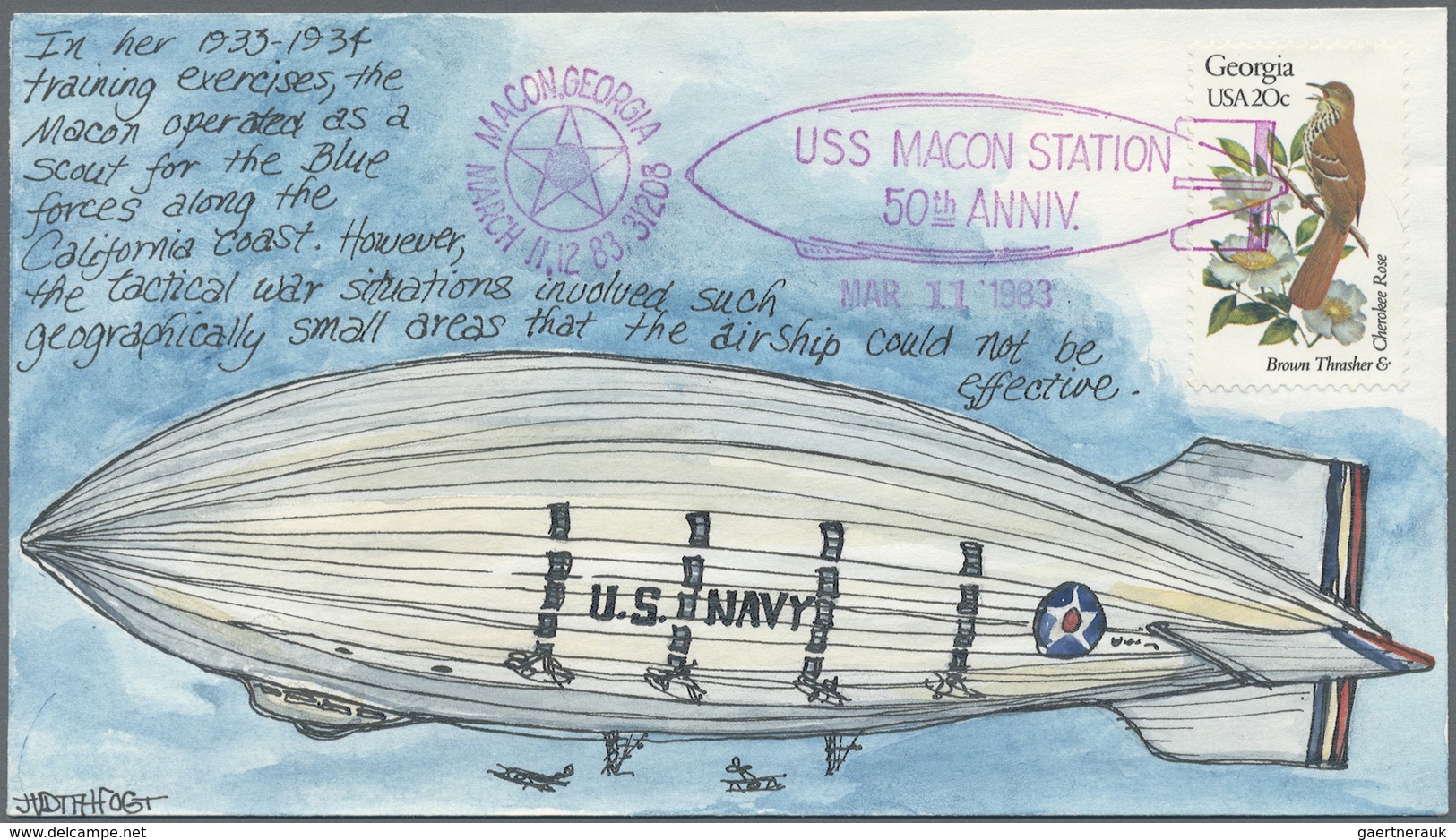 Br Thematik: Zeppelin / zeppelin: 1983, USA LUFTSCHIFF MACON, 7 einmalige, handgemalte Aquarellkuverts