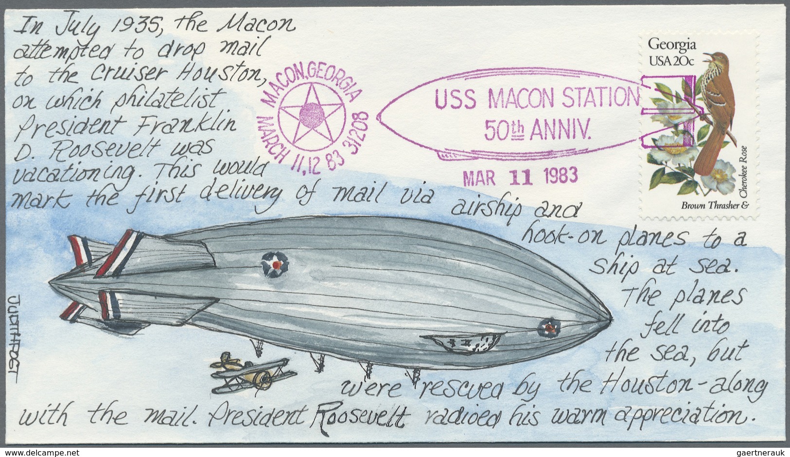 Br Thematik: Zeppelin / zeppelin: 1983, USA LUFTSCHIFF MACON, 7 einmalige, handgemalte Aquarellkuverts