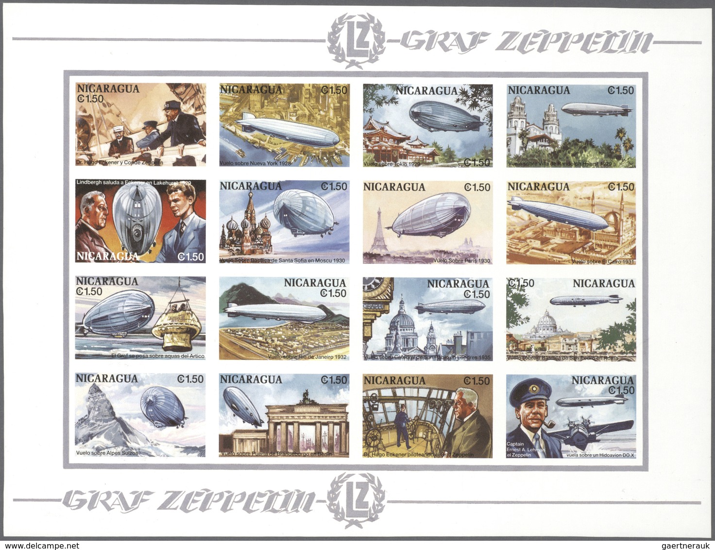 ** Thematik: Zeppelin / Zeppelin: 1994, NICARAGUA: Ferdinand Graf Von Zeppelin Kompletter Satz Mit 16 W - Zeppelins