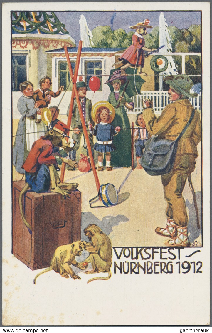 GA Thematik: Zirkus / Circus: 1912, Bayern. Privat-Postkarte 5 Pf Luitpold "Volksfest Nürnberg 1912" Mi - Circus