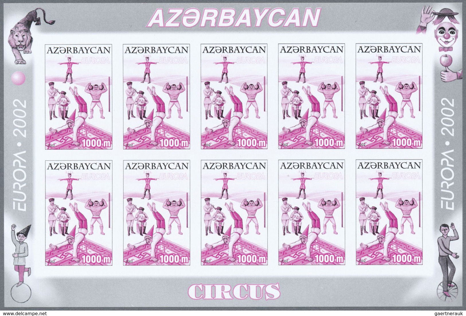 ** Thematik: Zirkus / circus: 2002, Azerbaijan. Progressive proofs (6 phases) in miniature sheets of 10