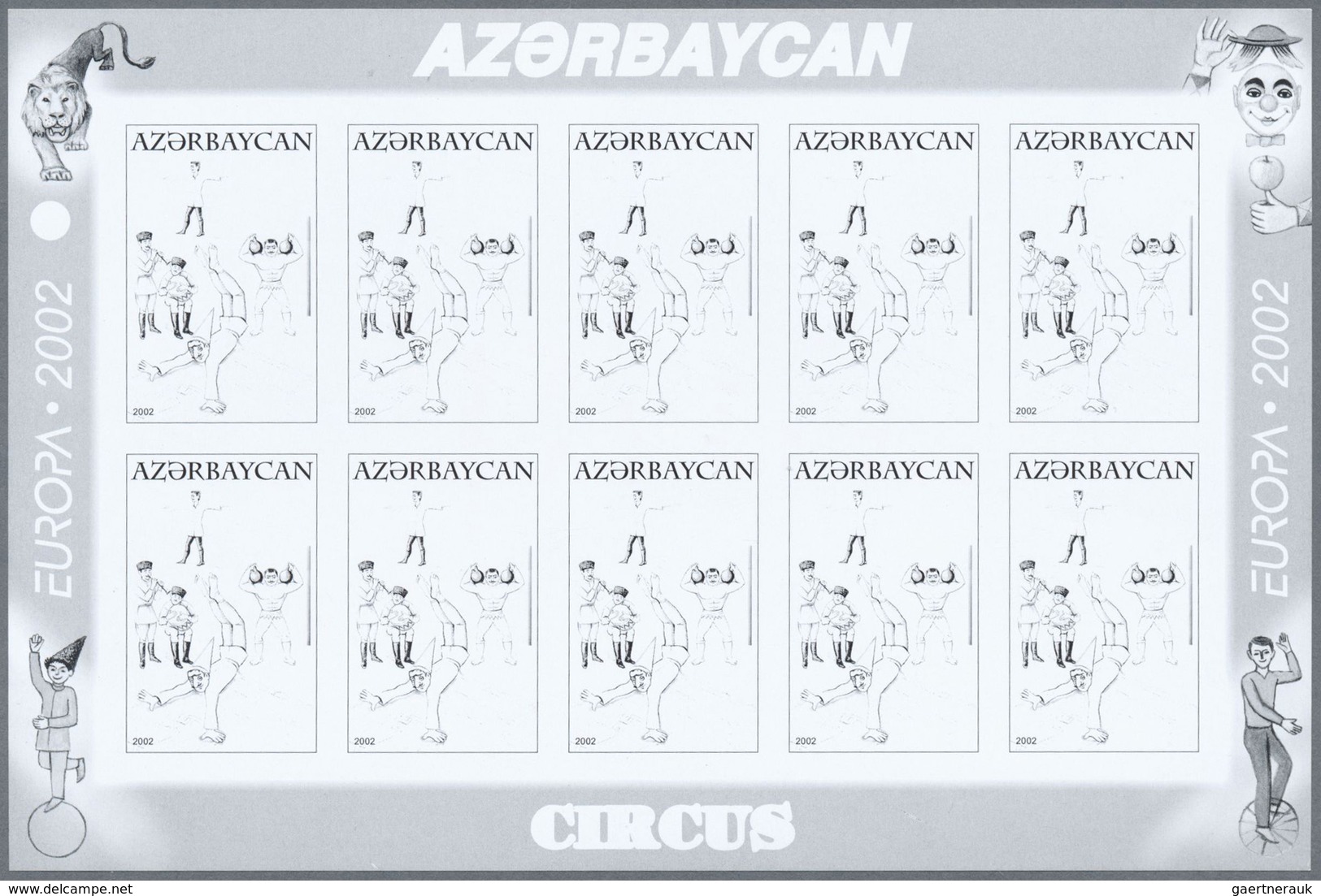 ** Thematik: Zirkus / circus: 2002, Azerbaijan. Progressive proofs (6 phases) in miniature sheets of 10